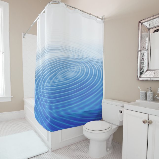 Rideaux De Douche Cercles concentrés Abstraits des vagues bleues coo (En situation)