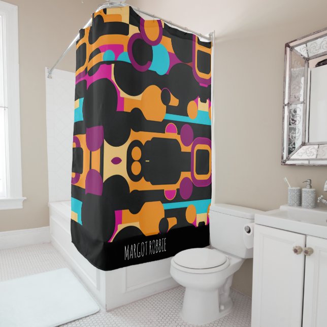Rideaux De Douche Cercles de composition plate orange Motif Abstrait (En situation)