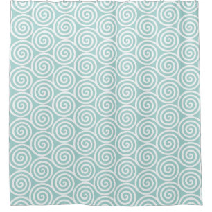 Rideaux De Douche Cercles de spirale abstraits en bleu clair et blan