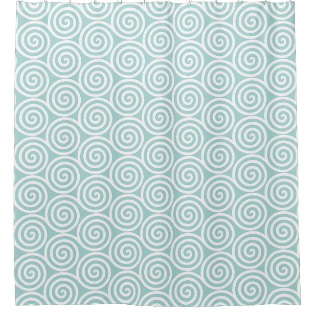 Rideaux De Douche Cercles de spirale abstraits en bleu clair et blan (Devant)