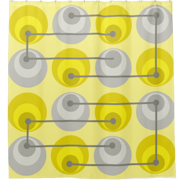 Rideaux De Douche Cercles du milieu du siècle gris jaune (Devant)