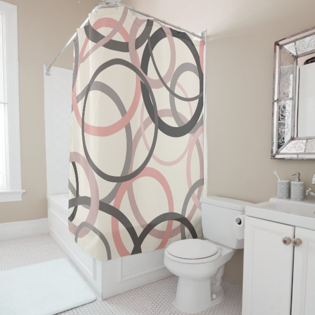 Rideaux De Douche Cercles rose et gris (En situation)