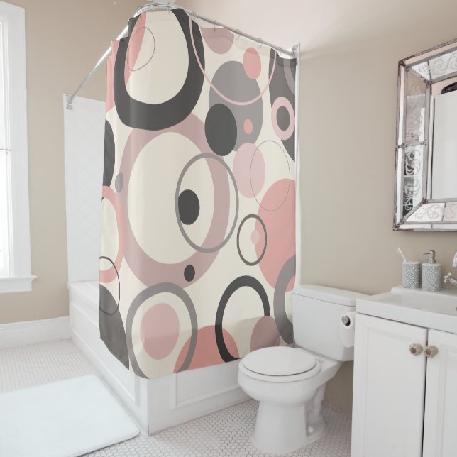 Rideaux De Douche Cercles rose et gris M siècle Moderne (En situation)