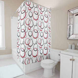 Rideaux De Douche Cercles rouges gris blanc