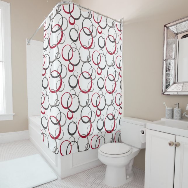 Rideaux De Douche Cercles rouges gris blanc (En situation)