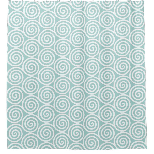 Rideaux De Douche Cercles spiraux Abstraits en bleu clair et blanc (Devant)