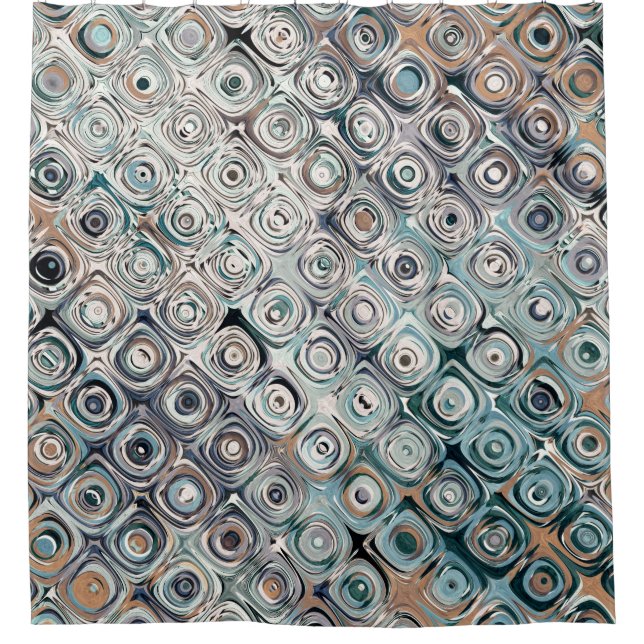 Rideaux De Douche Cercles Turquoise Et Tan Motif (Devant)