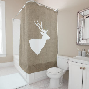 Rideaux De Douche Cerfs communs de ferme et toile de jute blancs