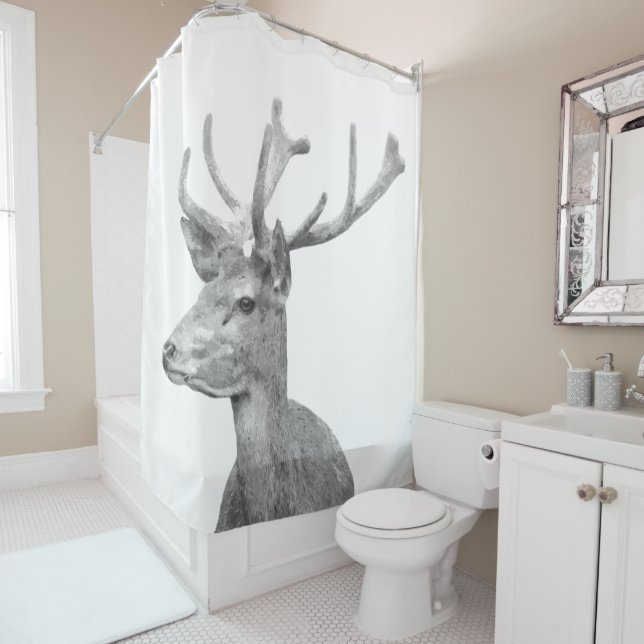 Rideaux De Douche Cerfs communs noirs et blancs (En situation)