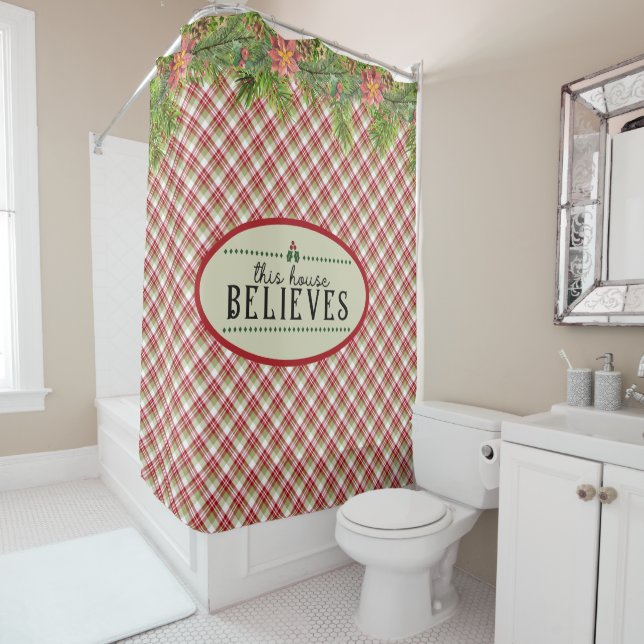 Rideaux De Douche Cette Assemblée Croit - Rouge Et Vert Plaid (En situation)