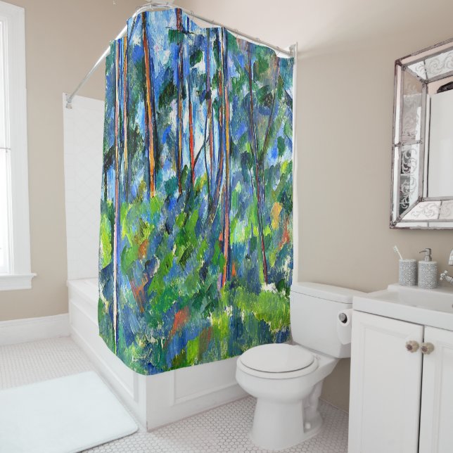 Rideaux De Douche Cézanne - Dans les Bois, la peinture d'art, (En situation)