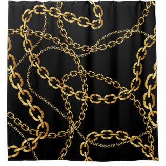 Rideaux De Douche Chaîne dorée transparente, motif élégante.