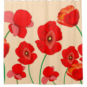 Rideaux De Douche Champ de fleurs de pavot rouge sur arrière - plan