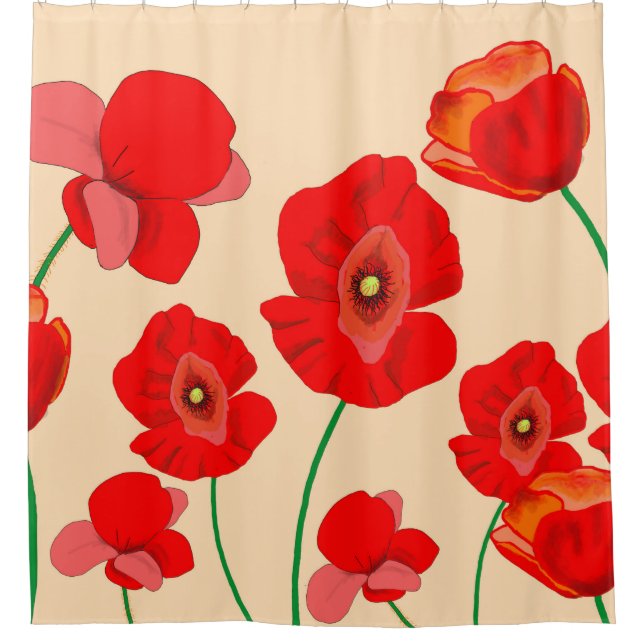 Rideaux De Douche Champ de fleurs de pavot rouge sur arrière - plan  (Devant)