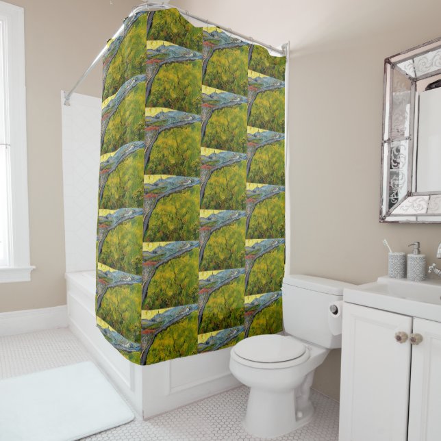 Rideaux De Douche Champ de semences à Sunrise par Vincent van Gogh (En situation)