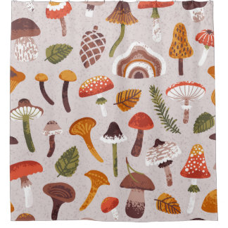 Rideaux De Douche Champignons d'automne, feuille : répétition vintag