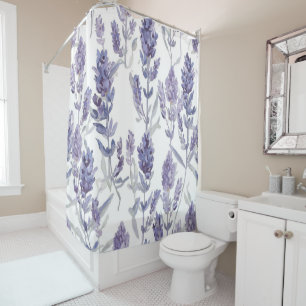 Rideaux De Douche Champs de Lavande   Motif de Fleur Aquarelle Viole