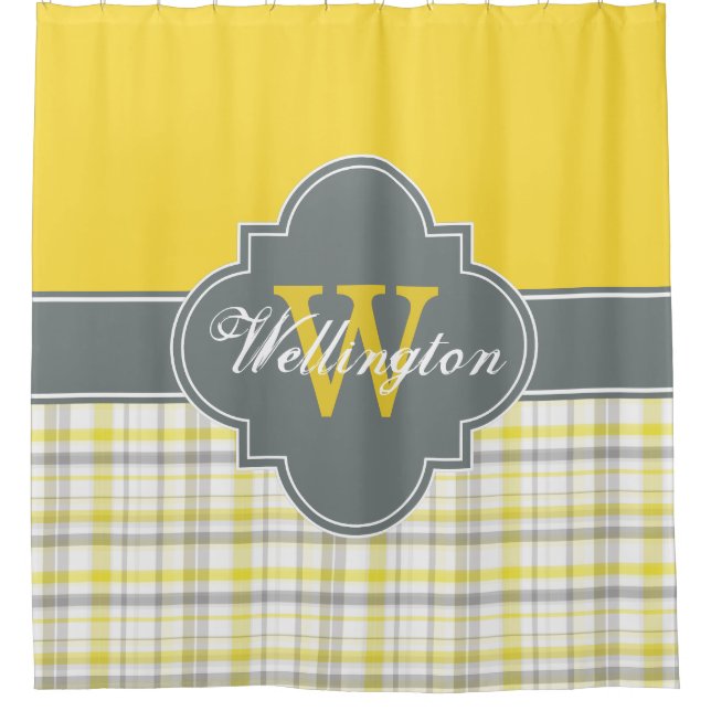 Rideaux De Douche Charbon gris jaune Madras Plaid 1ICB Nom du ruban (Devant)