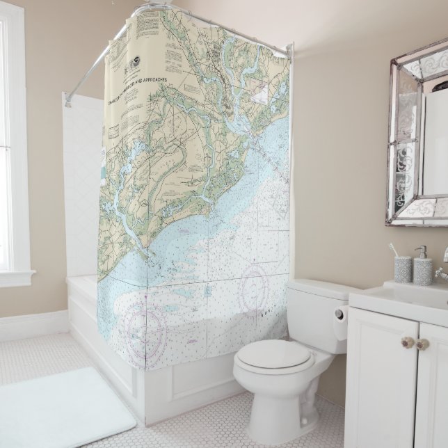 Rideaux De Douche Charleston Harbour et Approches Graphique nautique (En situation)