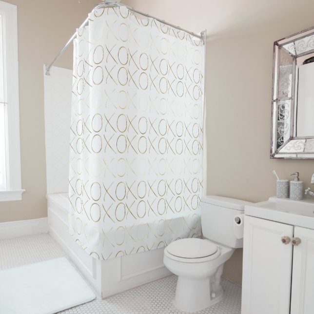 Rideaux De Douche Charme blanc XOXO d'or (En situation)