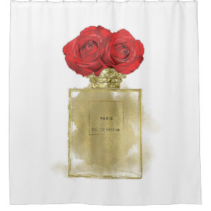 Rideaux De Douche Charme floral d'or de roses rouges de bouteille de