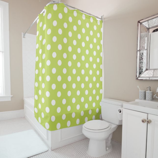 Rideaux De Douche Chartreuse Vert Citron & Points Blancs Point (En situation)