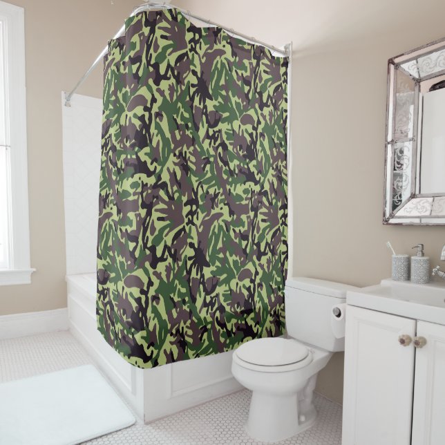 Rideaux De Douche Chasseurs Motif Camo Vert (En situation)