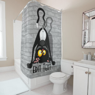 Rideaux De Douche Chat à l'envers Personnage de dessin animé drôle