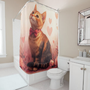 Rideaux De Douche Chat abyssinien avec Rose - Saint Valentin