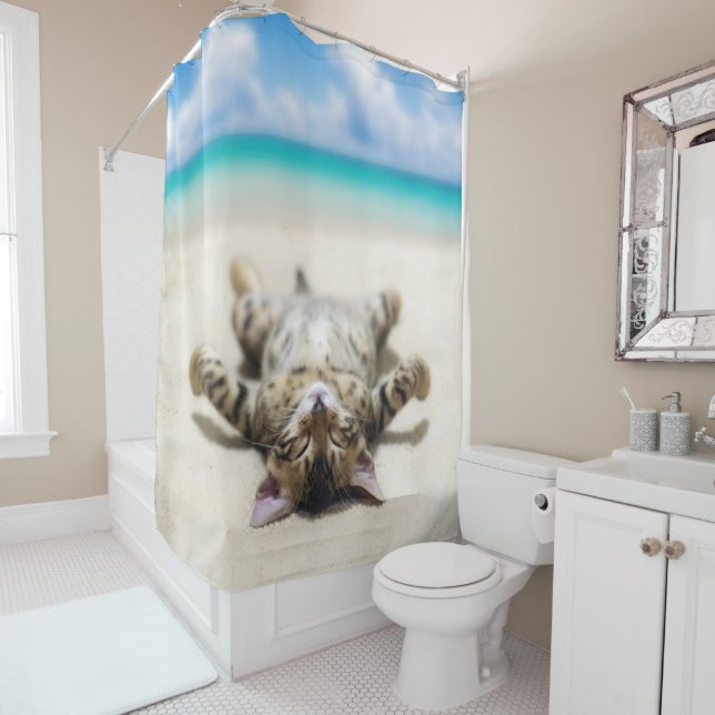 Rideaux De Douche Chat bronzage à la plage (En situation)