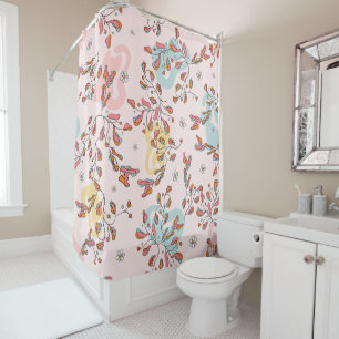 Rideaux De Douche Chat caché, lumineux, floral, motif rose