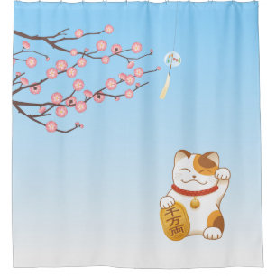 Rideaux De Douche Chat chanceux japonais, Calico Maneki Neko