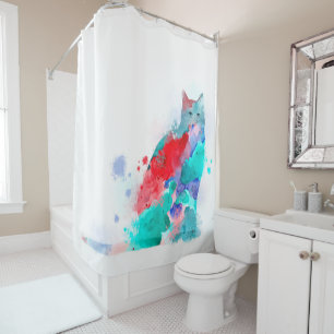 Rideaux De Douche Chat coloré 609 rouge turquoise