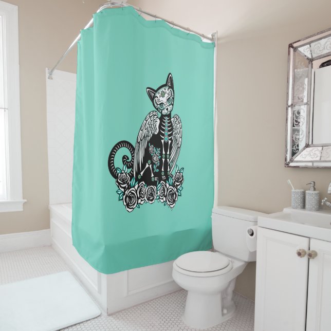 Rideaux De Douche Chat de crâne de sucre (En situation)