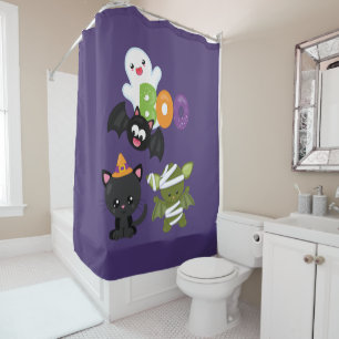 Rideaux De Douche Chat de Cute Halloween, bat, mummy et ghost