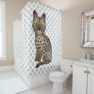 Rideaux De Douche Chat de dessin animé mignon Bronze Egyptian Mau &