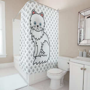Rideaux De Douche Chat de dessin animé persan blanc mignon & pattes