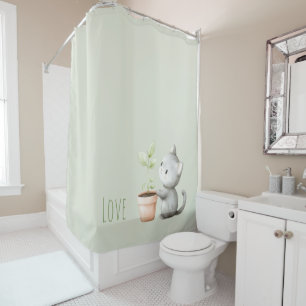 Rideaux De Douche Chat de jardin avec amour des plantes