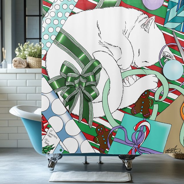 Rideaux De Douche Chat de Noël blanc (Créateur téléchargé)