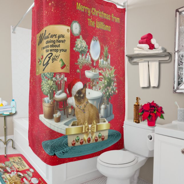 Rideaux De Douche Chat drôle de Noël en boîte à lettres (Cute )