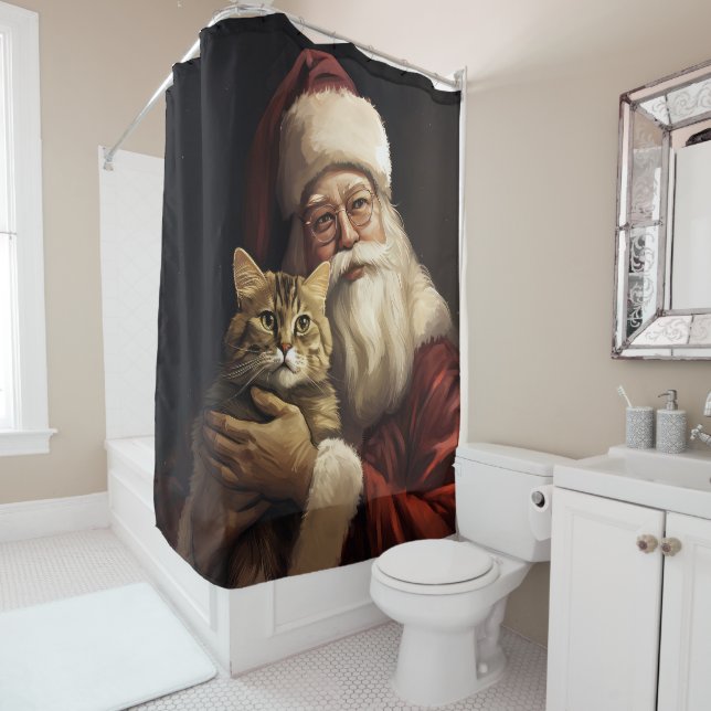 Rideaux De Douche Chat du Bengale avec Noël du Père Noël (En situation)