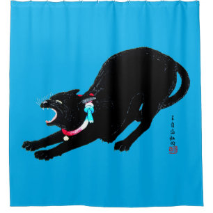 Rideaux De Douche Chat Japonais Noir à la baguette