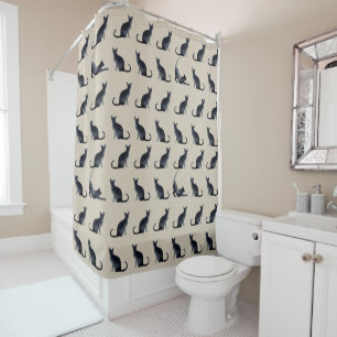 Rideaux De Douche Chat Lady Aquarelle Noir Kitty Motif