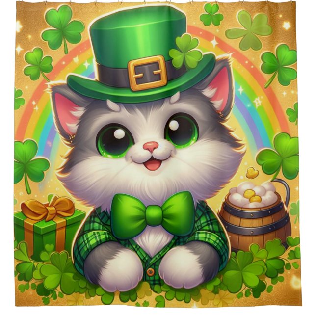 Rideaux De Douche Chat mignon/chaton Saint Patrick's Day (Devant)