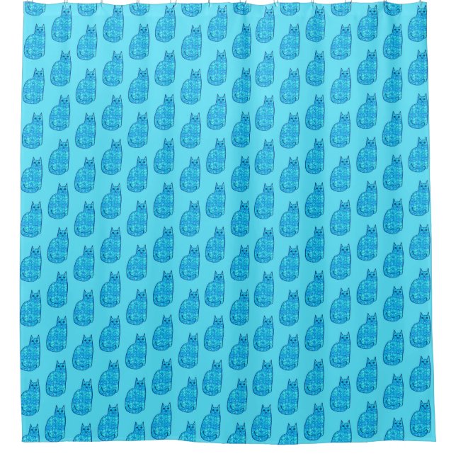 Rideaux De Douche Chat moderne, turquoise et marine du milieu du siè (Devant)
