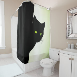 Rideaux De Douche Chat noir à oreille verte