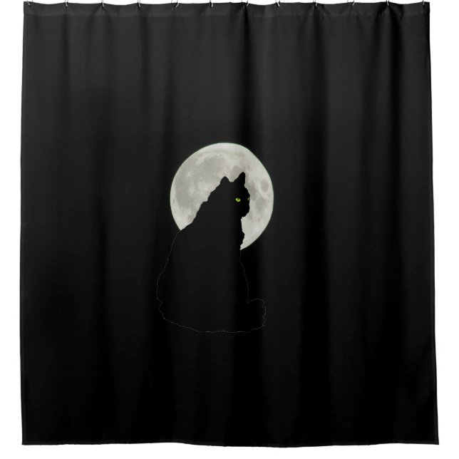 Rideaux De Douche Chat noir dans le clair de lune (Devant)