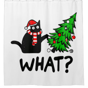 Rideaux De Douche Chat Noir Drôle Poussant Arbre de Noël