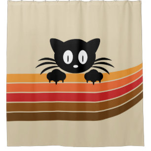 Rideaux De Douche Chat noir mignon avec rayures rétro