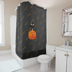 Rideaux De Douche Chat noir orange Citrouille Tricoter ou traiter Ha